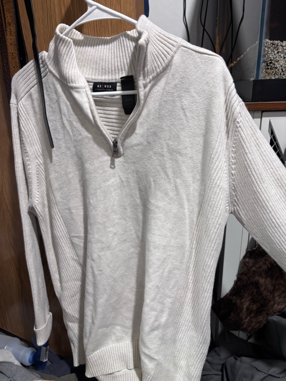 Axcess Cream Half-Zip Ribbed Collar Pullover